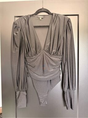 AFRM Black V-Neck Ruched Long-Sleeve Bodysuit